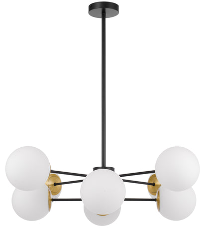 TFS 8LT PENDANT 8x25wE27 D:850 H:185 BLACK&OPAL GLASS ROD:2*600+1*300