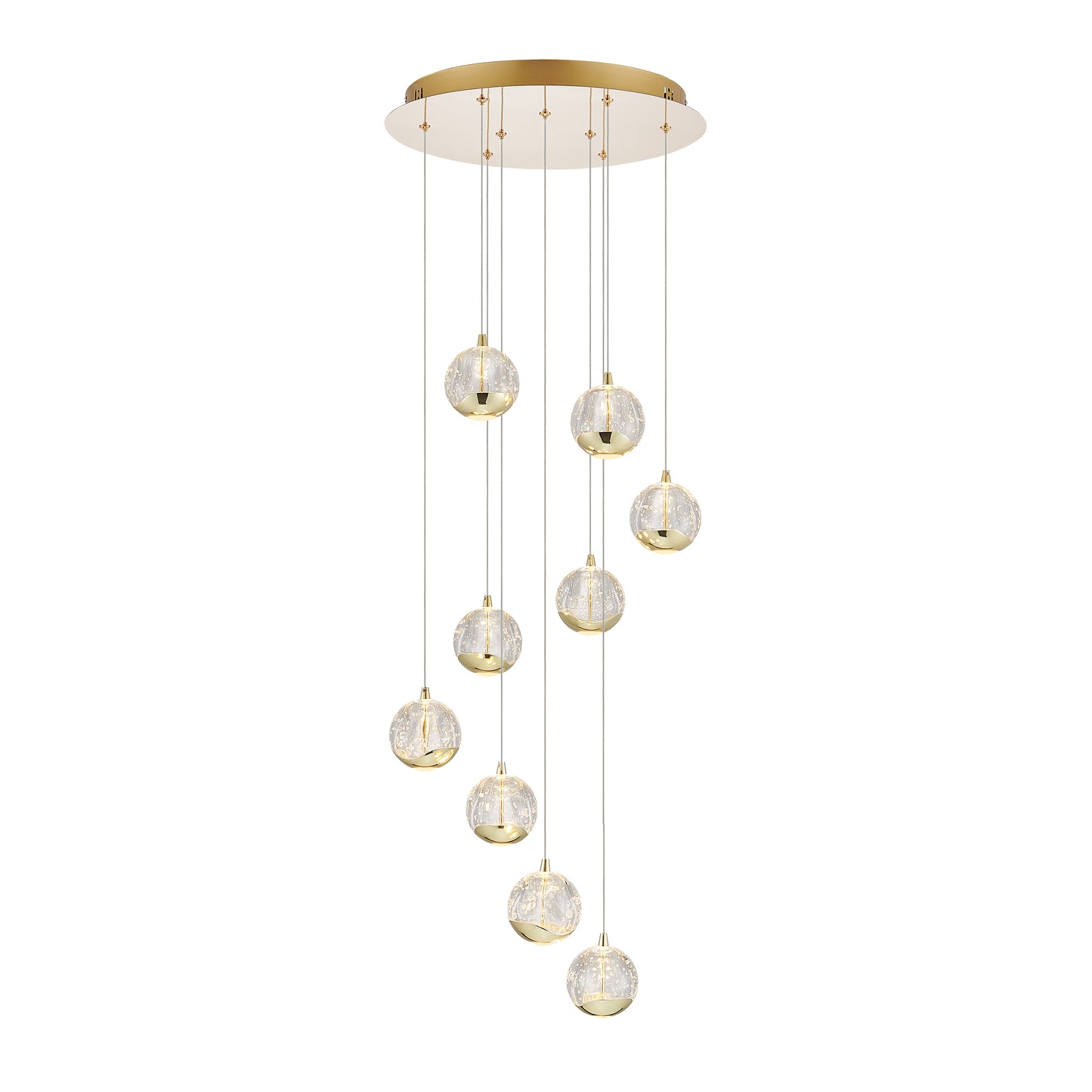 TFS 9 LTS PENDANT 9x5wLED 3000K D:400 2490Lm CAB.3m ( D:90 H:85) GOLD/BUBBLE GLASS