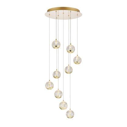 TFS 9 LTS PENDANT 9x5wLED 3000K D:400 2490Lm CAB.3m ( D:90 H:85) GOLD/BUBBLE GLASS