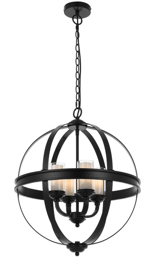 TFS PENDANT 4 x 25wE14 D:520 H:640 C:2M CLR NICKEL MATT/CLEAR&OPAL GLASS