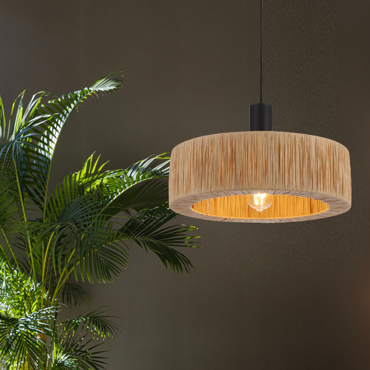 TFS PENDANT 25wE27max D400 H255 cab 2m BLACK / NATURAL RAFFIA