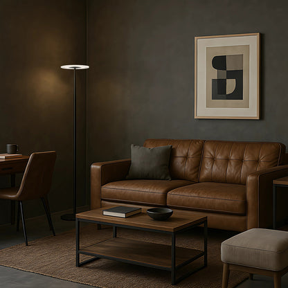 TFS LED FLOOR LAMP 12wLED 3CCT DIM 1800LM H1550 D350 footswth BLACK SAND