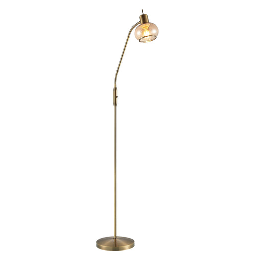 TFS FLOOR LAMP 25wE27max L:560 W:250 H:1350 TOGGLE SWT ANTIQUE BRASS/ AMBER GLASS