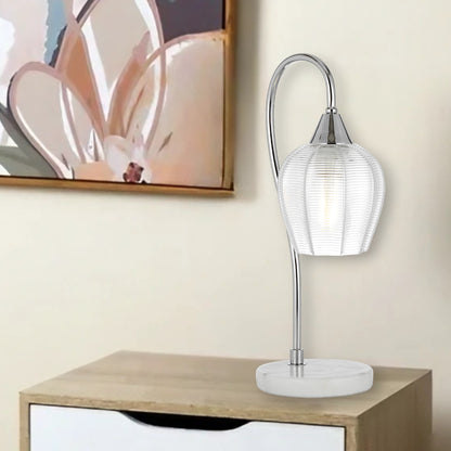 TFS TABLE LAMP 25wE27max L210 W160 H450 line swt WH MARBLE/CHROME/CLEAR