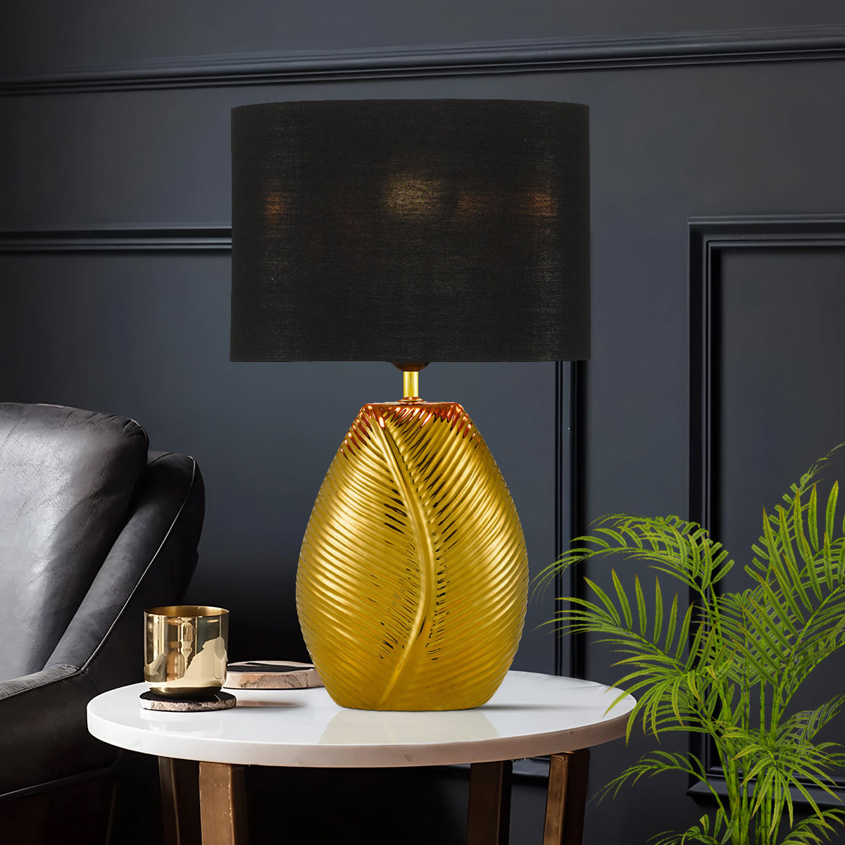 TFS CERAMIC TABLE LAMP 25wE27max H:400 D:260 GOLD/BLACK