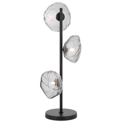 Modern three-light table lamp with black finish and smoked glass