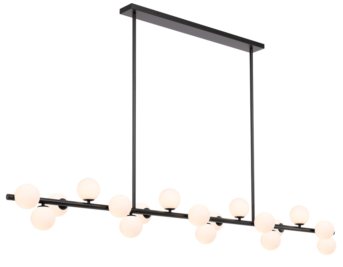 TFS 18 LTS PENDANT 18x6wG9mx L2000 W243 H245 ROD:2x6001x300 BLACK FRAME/OPAL GLASS