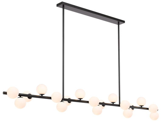 TFS 18 LTS PENDANT 18x6wG9mx L2000 W243 H245 ROD:2x6001x300 BLACK FRAME/OPAL GLASS