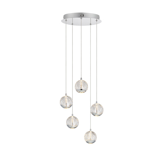 TFS 5 LTS PENDANT 5x5wLED 3000K D:300 1540Lm CAB.3m ( D:90 H:85) CHROME/BUBBLE GLASS