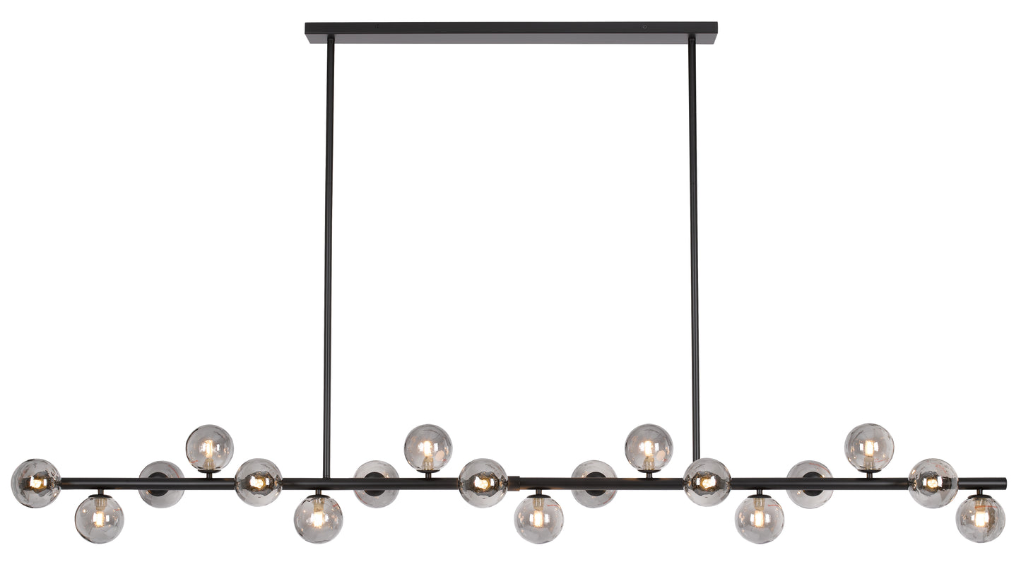 TFS 18 LTS PENDANT 18x6wG9mx L2000 W243 H245 ROD:2x6001x300 BLACK FRAME/SMOKE GLASS