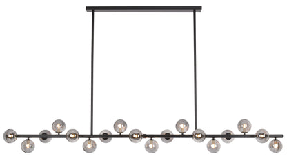 TFS 18 LTS PENDANT 18x6wG9mx L2000 W243 H245 ROD:2x6001x300 BLACK FRAME/SMOKE GLASS