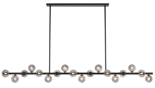 TFS 18 LTS PENDANT 18x6wG9mx L2000 W243 H245 ROD:2x6001x300 BLACK FRAME/SMOKE GLASS