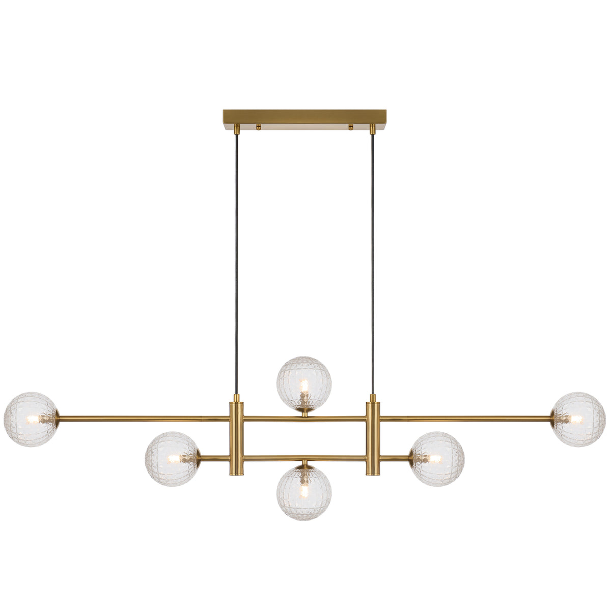 Salerno TFS 6LT PENDANT 6x6wG9max KIT L1300 W120 H355 CAB2m ANT GOLD/ CLEAR PRISM PATTERN