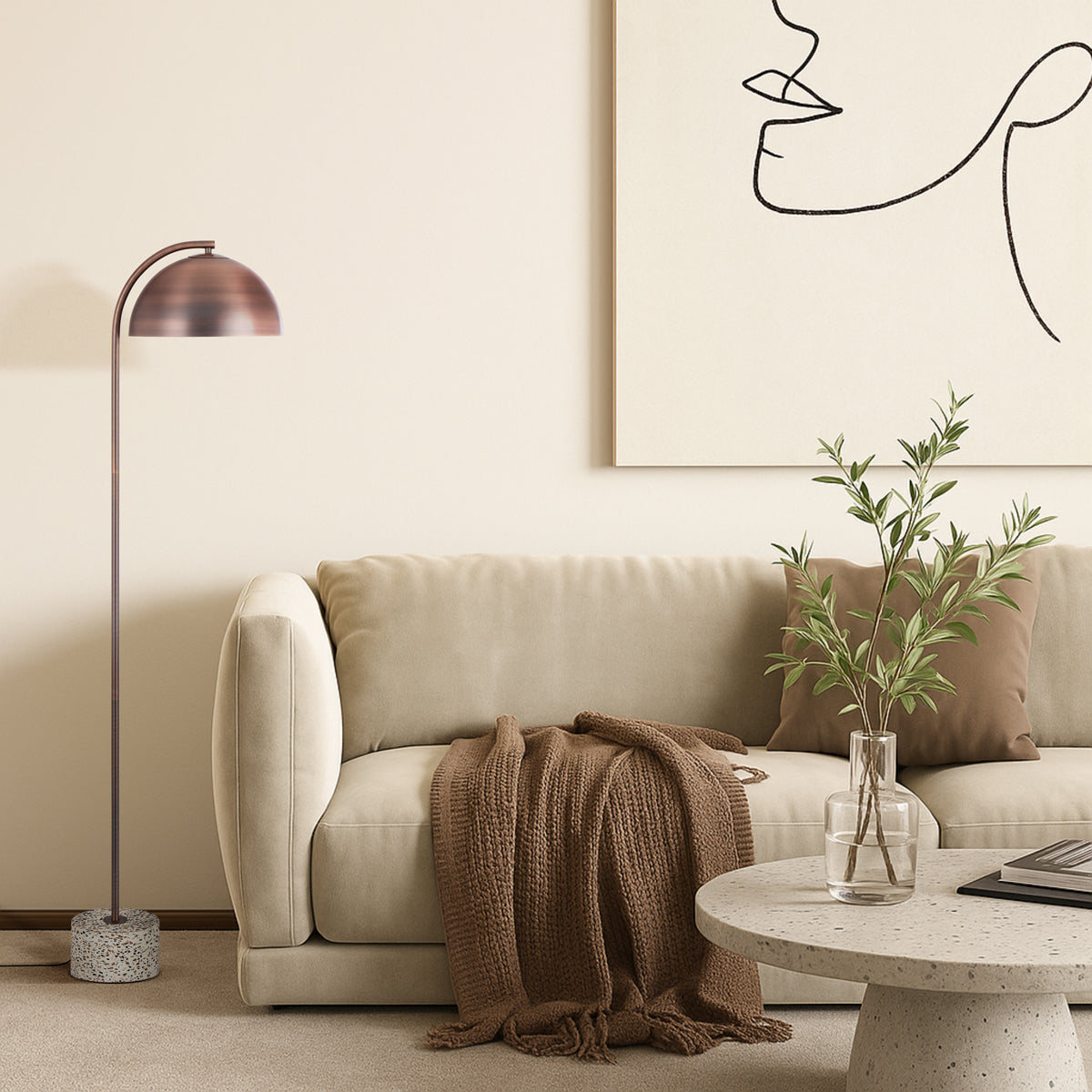 TFS FLOOR LAMP 25wE27max L:400 W:180 H:1500 cable2.0 foot WHITE TERRAZZO / BRONZE