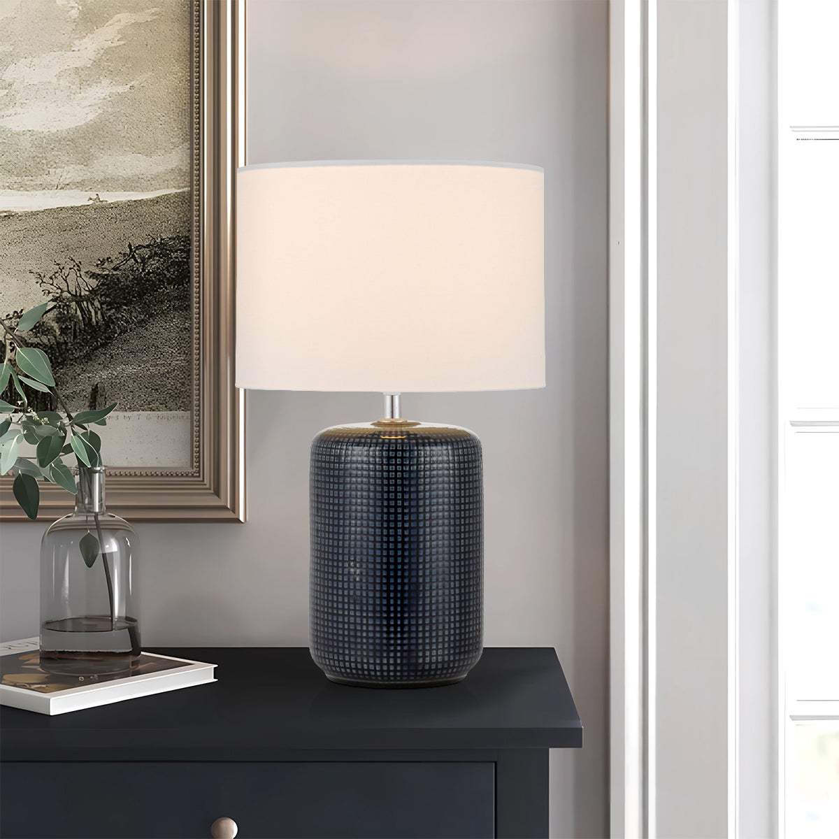 TFS CERAMIC TABLE LAMP 25wE27max H:390 D:240 BLUE/WHITE