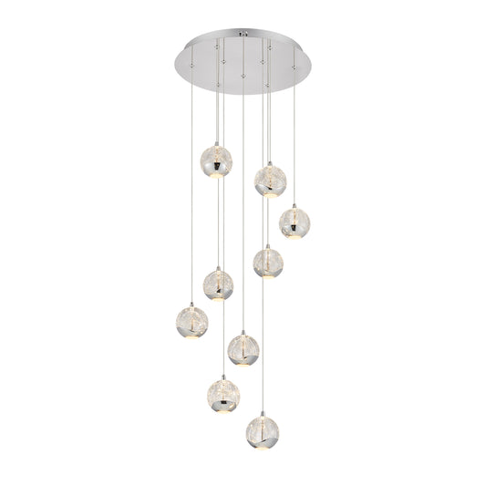 TFS 9 LTS PENDANT 9x5wLED 3000K D:400 2490Lm CAB.3m ( D:90 H:85) CHROME/BUBBLE GLASS