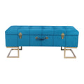KD Storage Ottoman in Velvet Peacock Blue in gold iron base