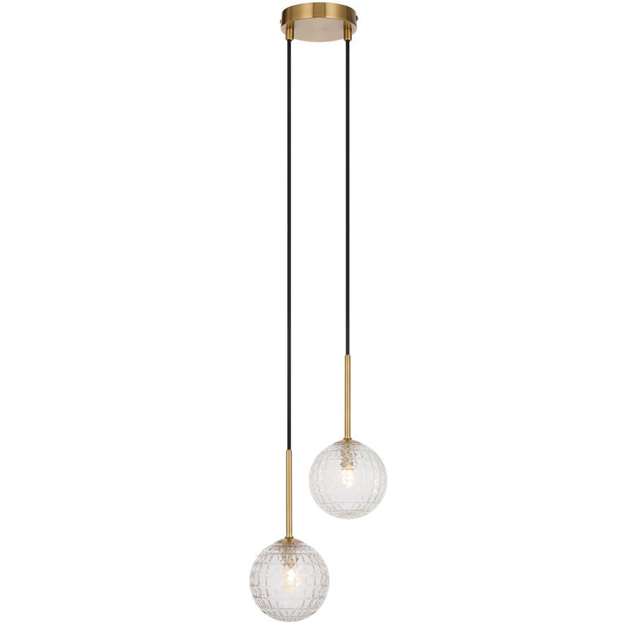 TFS 2LT PENDANT KIT 2x6wG9max L210 W120 H250 TEX2m ANT GOLD/ CLEAR PRISM PATTERN
