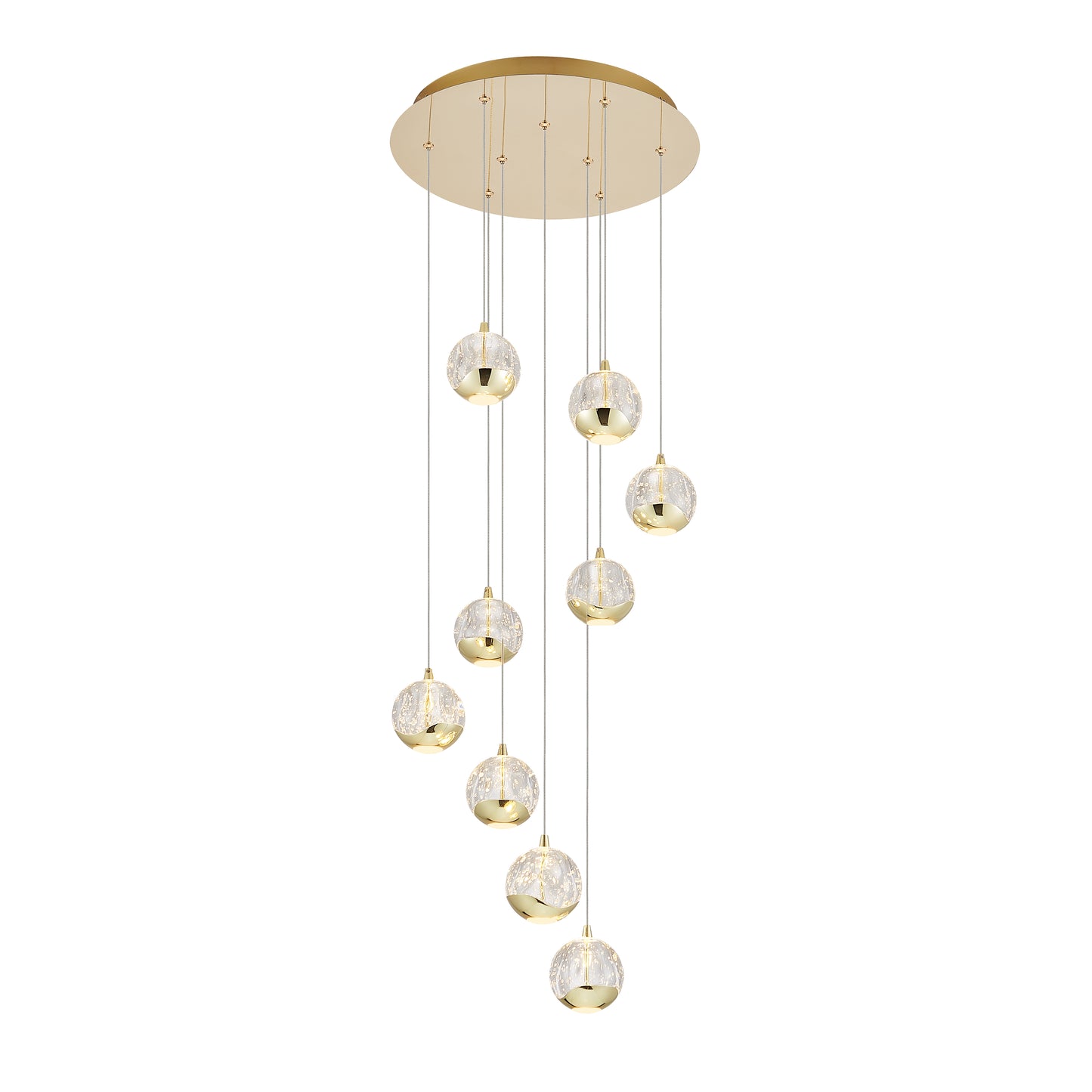 TFS 9 LTS PENDANT 9x5wLED 3000K D:400 2490Lm CAB.3m ( D:90 H:85) GOLD/BUBBLE GLASS