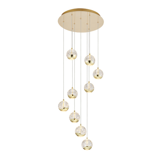 TFS 9 LTS PENDANT 9x5wLED 3000K D:400 2490Lm CAB.3m ( D:90 H:85) GOLD/BUBBLE GLASS