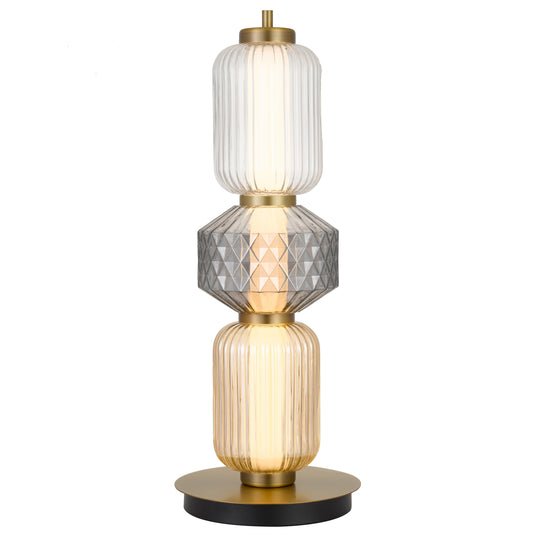 Rimini TFS TABLE LAMP 15wLED 3000K DIM D:200 H:530 365Lm BRASS GLASS:AMBER SMOKE CLEAR