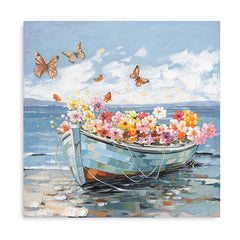 Boat with Flower and Butterflies Canvas Print