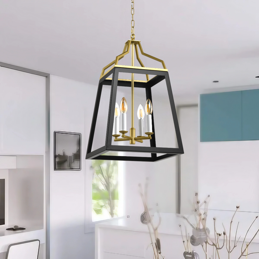 TFS 4LT PENDANT 4x25wE14 L:350 W:350 H:500 2M chain BLACK / ANTIQUE GOLD