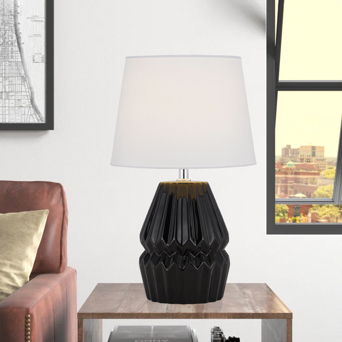 TFS CERAMIC TABLE LAMP 25wE27max H:385 D:230 BLACK/WHITE