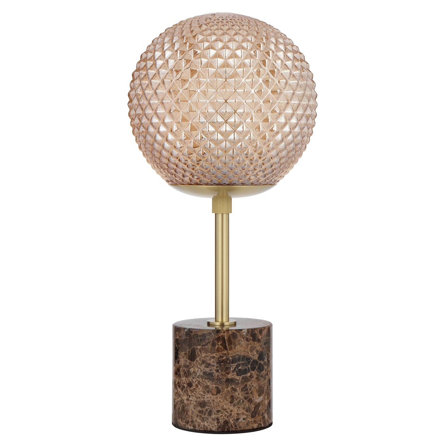 TFS TABLE LAMP 25wE27max D:190 H:415 inline swtch CHOC MARBLE/AMBER GLASS