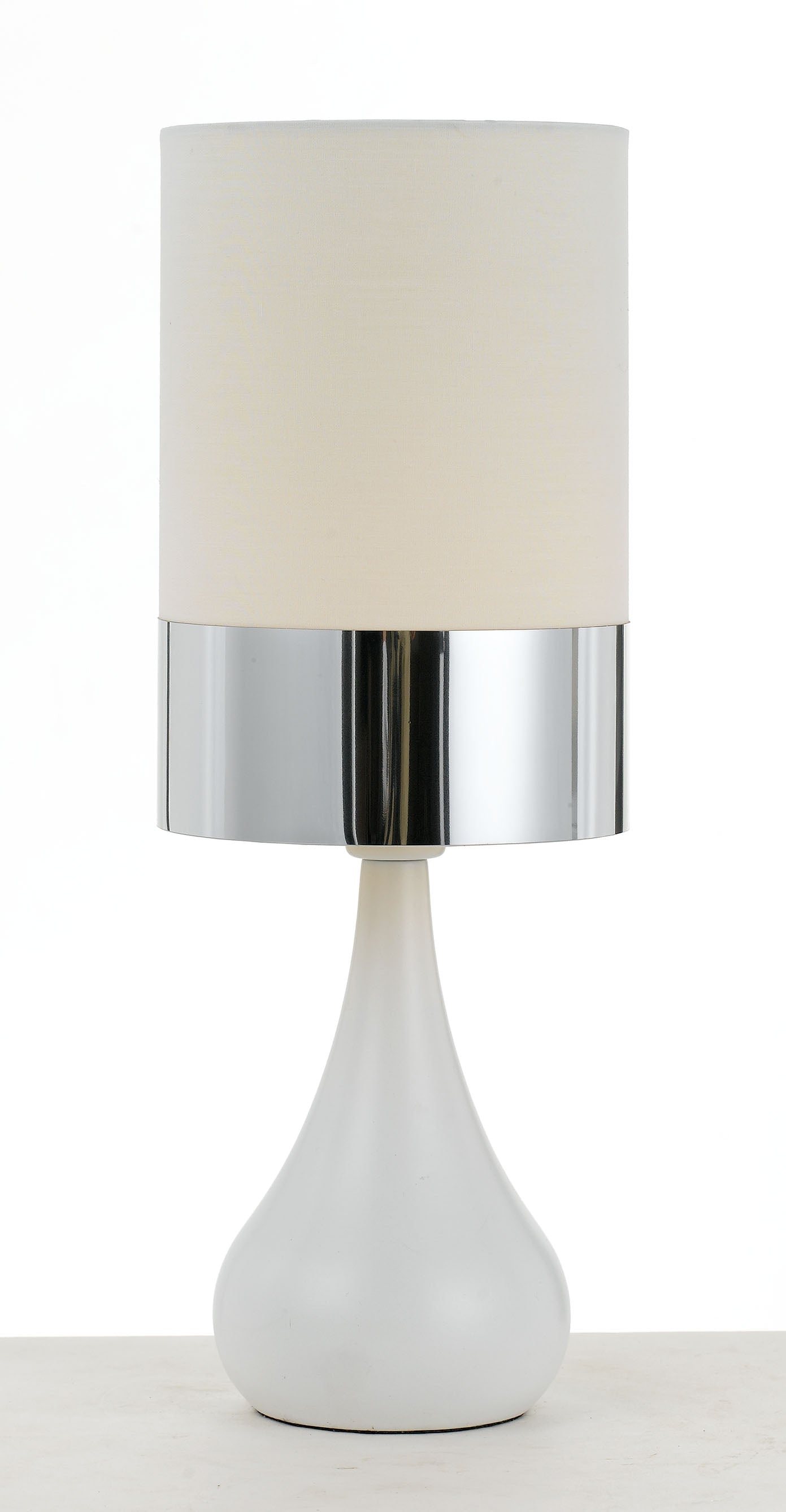 TFS CERAMIC TABLE LAMP 25wE14max D:150 H:410 WHITE/CHROME