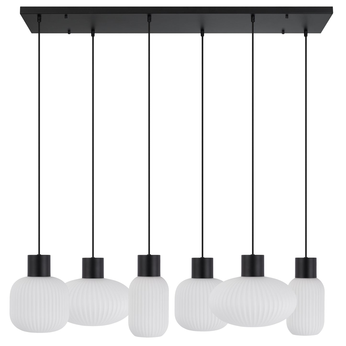 Jasper TFS 6 LIGHTS PENDANT 6x25wE27 D1:140H1:205 D2:200H2:180TEX2m D3:300H3:170BLK MATT/OPAL MATT