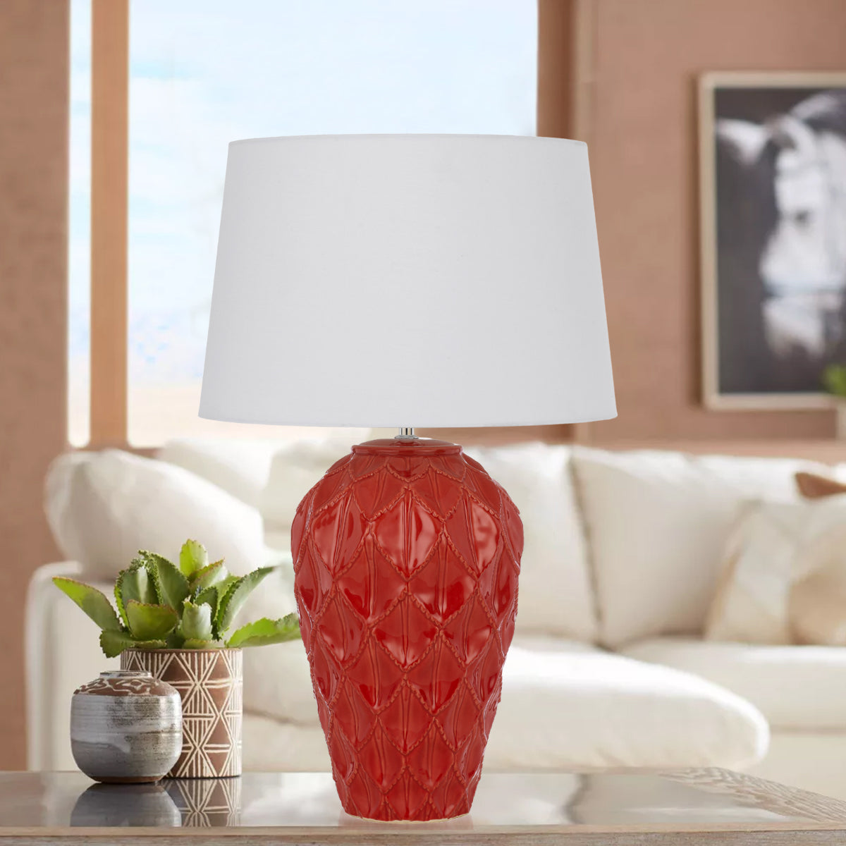TFS CERAMIC TABLE LAMP 25wE27max D:400 H:640 RED / WHITE