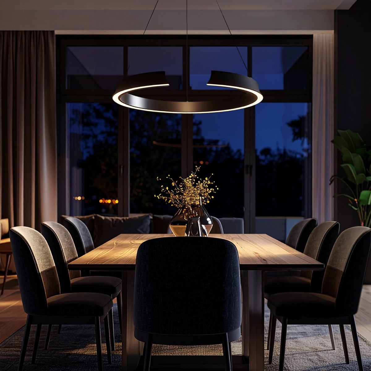 TFS PENDANT ROUND 34wLED DIM touch2210Lm cab 2M 2700K -5500K D650 H55 3CCT BLACK