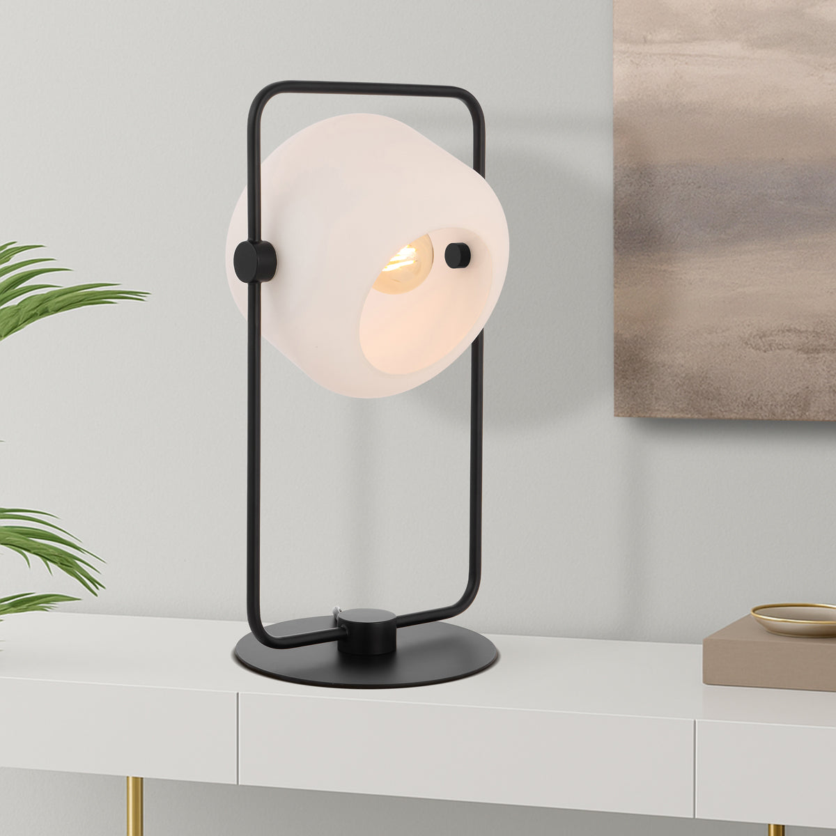 TFS TABLE LAMP 25wE27max D:240 H:435 INLINE SWTCH BLACK / OPAL MATT