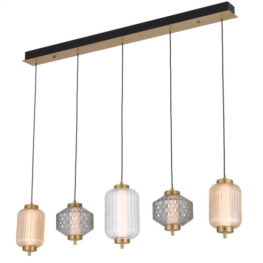 Lecce TFS PENDANT 5LT BAR 22wLED 3000K NONDIM D115 D150 D135 2M 678Lm BRASS/AMBER SMOKE CLEAR