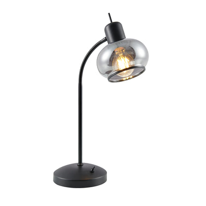 TFS TABLE LAMP 25wE27max L:270 W:160 H:470 TOGGLE SWT BLACK MATT/ SMOKE GLASS