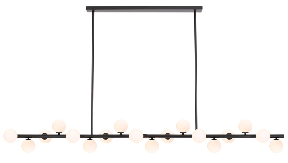 TFS 18 LTS PENDANT 18x6wG9mx L2000 W243 H245 ROD:2x6001x300 BLACK FRAME/OPAL GLASS