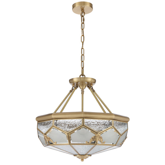 Trapani TFS PE CTC 6x25wE27max D:500 H:230 chain:2M BRASS / FROST WATER GLASS