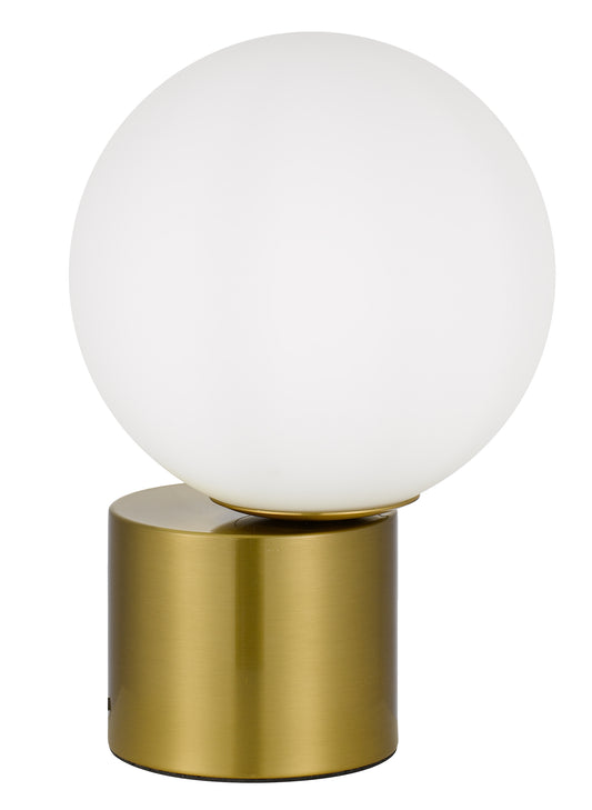 TFS TABLE LAMP 25wE27max D:200 H:300 Inline Switch ANTIQUE GOLD BASE/OPAL GLASS