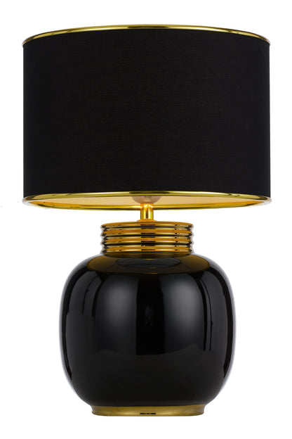 TFS CERAMIC TABLE LAMP 25wE27max H:425 D:285 BLACK/BLACK/GOLD TRIM