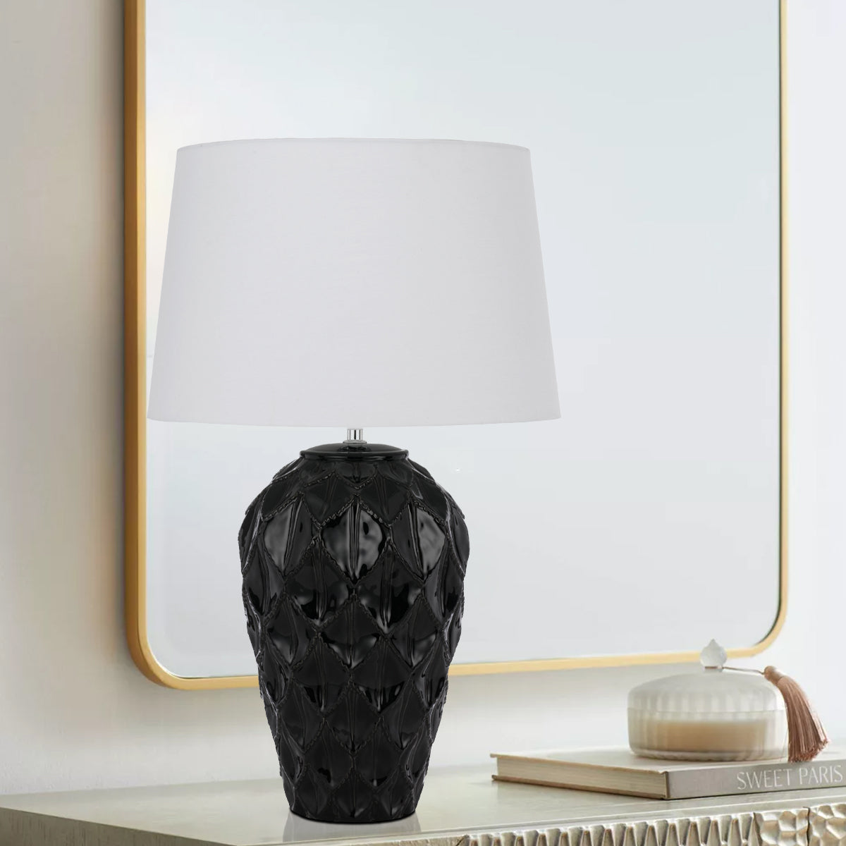 TFS CERAMIC TABLE LAMP 25wE27max D:400 H:640 BLACK / WHITE