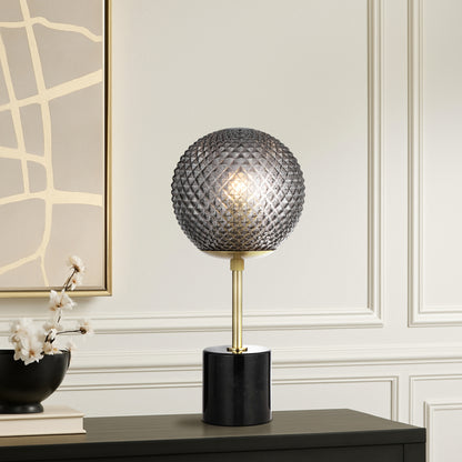 TFS TABLE LAMP 25wE27max D:190 H:415 inline swtch BLACK MARBLE/SMOKE GLASS