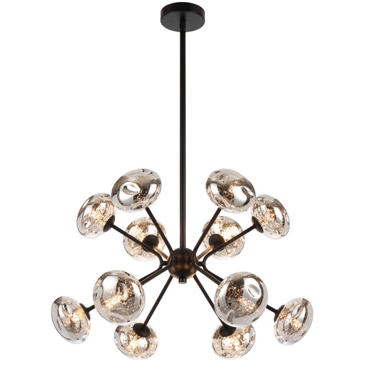 Messina TFS 12LT PENDANT 12x6wG9max D600 H380 ROD:2*600+1*300 BLACK MATT/MIRROR GLASS