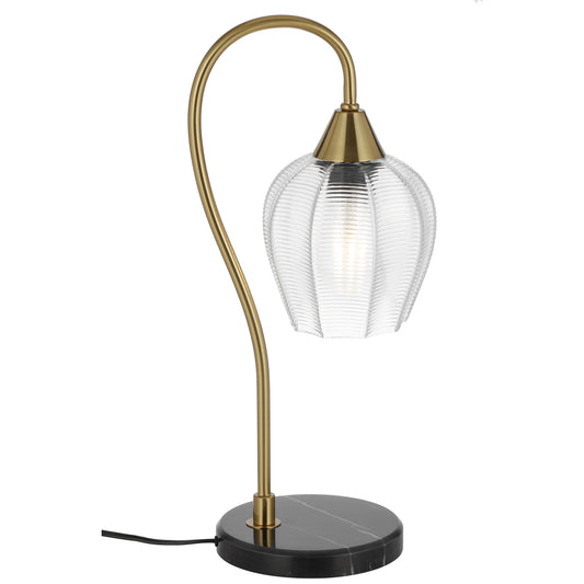 TFS TABLE LAMP 25wE27max L210 W160 H450 line swt BLK MARBLE/ANT GOLD/CLEAR