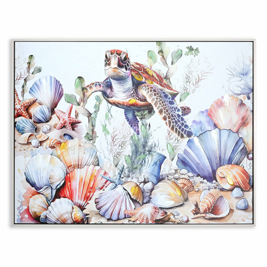 Turtle Hand Painting Picture w. White PS Frame