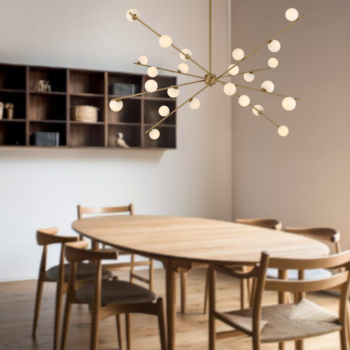 TFS 24 LT PENDANT 24x3wLED W1370 H495 TRIAC-DIM ROD 2*600 +1*300 ANT GOLD / OPAL MATT