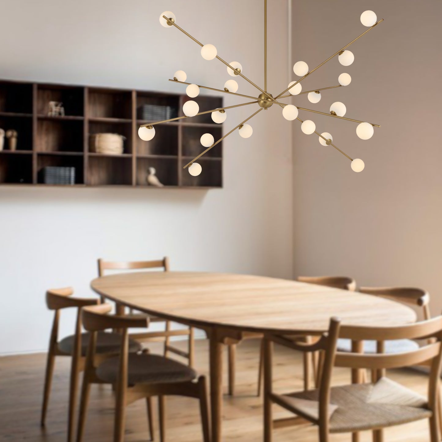 TFS 24 LT PENDANT 24x3wLED W1370 H495 TRIAC-DIM ROD 2*600 +1*300 ANT GOLD / OPAL MATT