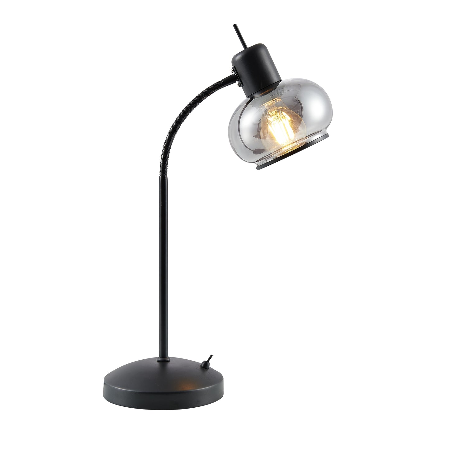 TFS TABLE LAMP 25wE27max L:270 W:160 H:470 TOGGLE SWT BLACK MATT/ SMOKE GLASS