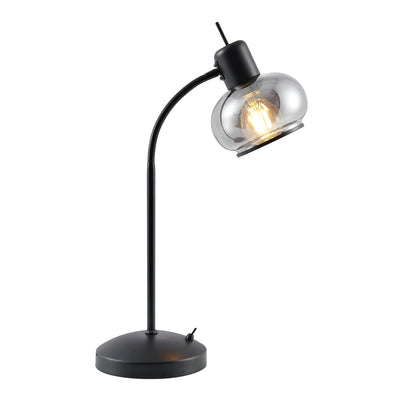 TFS TABLE LAMP 25wE27max L:270 W:160 H:470 TOGGLE SWT BLACK MATT/ SMOKE GLASS