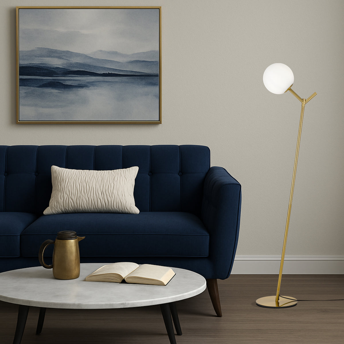 TFS FLOOR LAMP 25wE27max D:200 H:1510 BASE PLATE:280 Foot Switch A.GOLD/OPAL MATT
